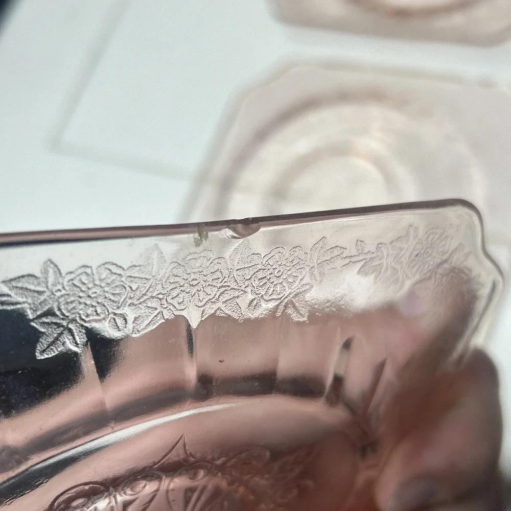 Jeanette Glass Adam Pattern Pink Depression Glass Saucers set of 8
